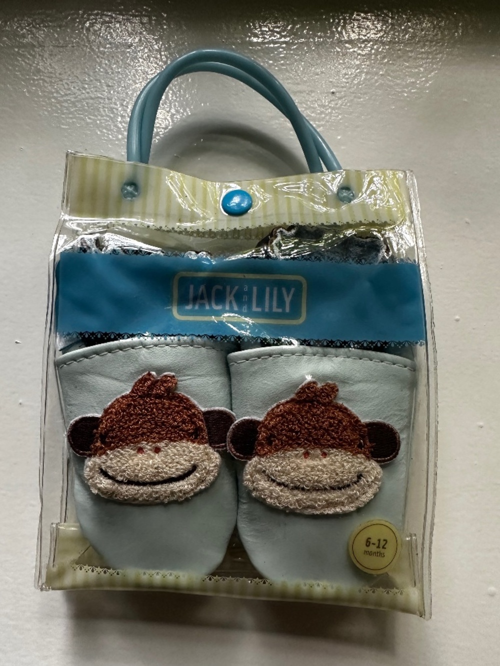 Jack and Lily Baby Soft Sole Leather Shoes - Light Blue Monkey (Size 6-12 Months